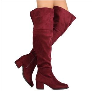 OTK Red/Burgundy Faux Suede Boots, Size 9